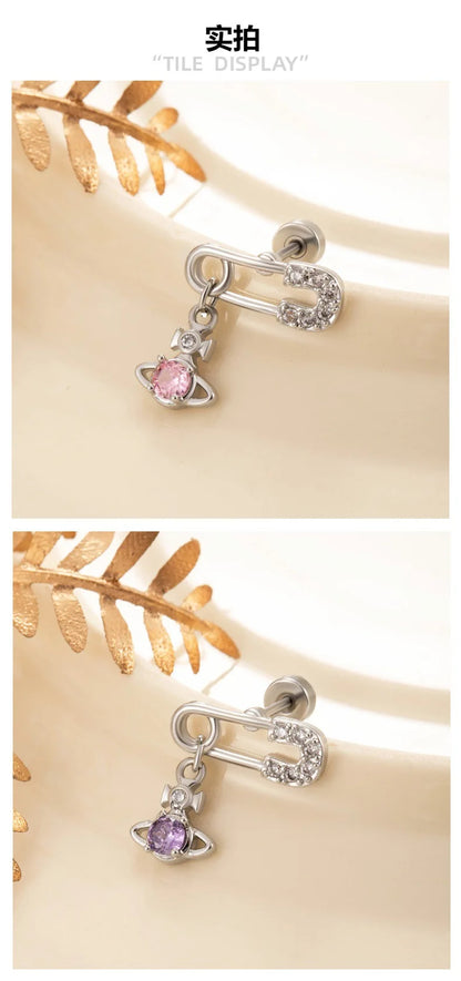 1 PCS Cute Pink Zircon Crystal Ear Bone Nail 316L Medical Titanium Steel Star Stud Earrings for Women Y2K Punk Piercing Jewelry.