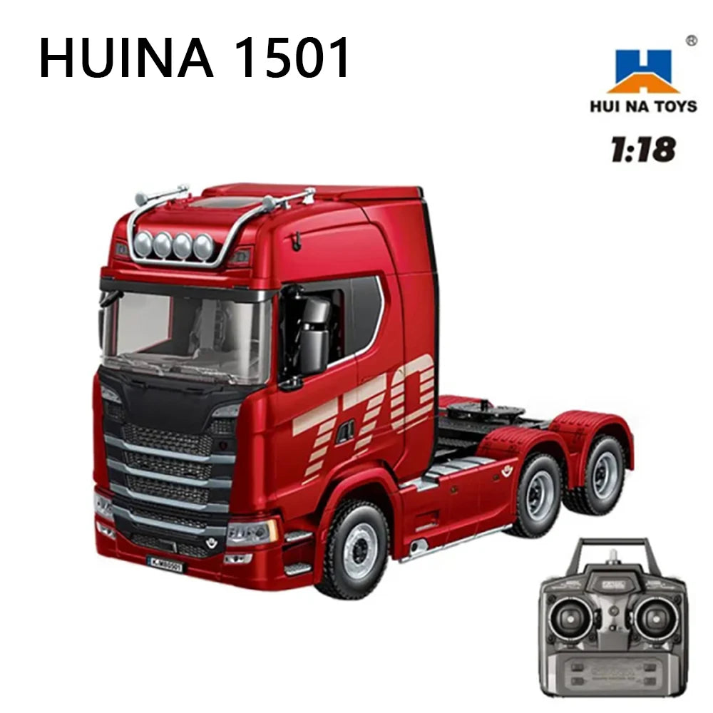 HUINA 1501 770S Alloy Tractor 19CH RC Truck 1/18 2.4G remote control Engineering Trailer Truck with Light and Sound Toys.