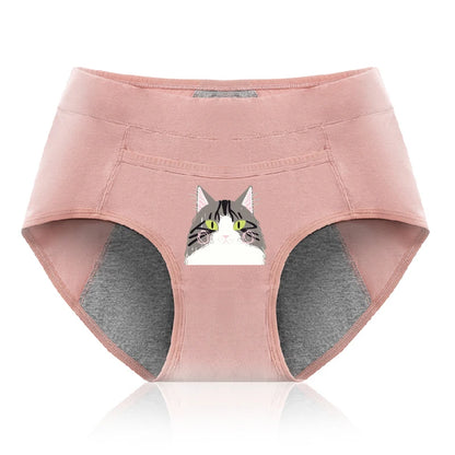 Cotton Menstrual Panties Leak Proof Breathable Cartoon cat Panties Woman Women Girls Physiological Pants Women's Intimates M-XL