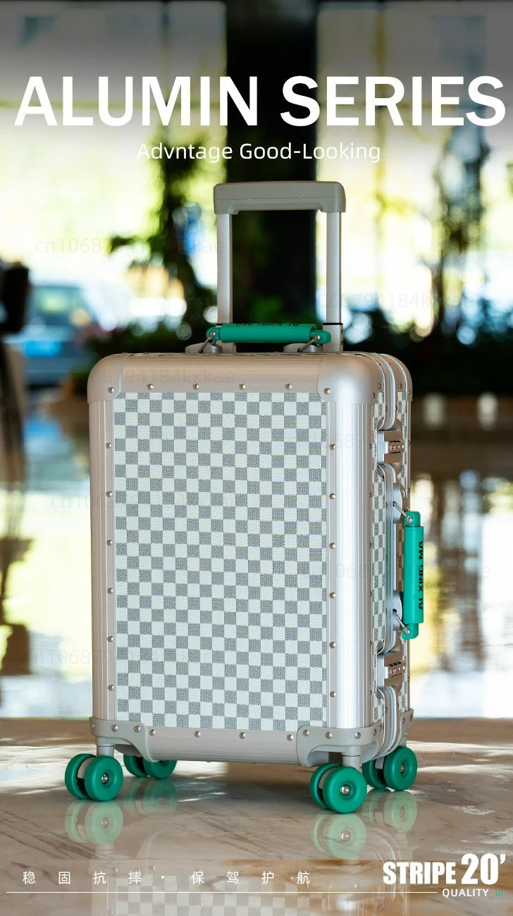 20-Zoll-Koffer aus Vollaluminium-Magnesiumlegierung mit großem Fassungsvermögen, Rollgepäckkoffer, Geschäftsreisekoffer auf Rädern.