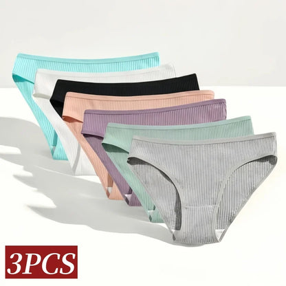 3Pcs/Set Cotton Panties Women Low Waist Underwear Seamless Briefs Solid Color Sports Breathable Underpants Female Lingerie.