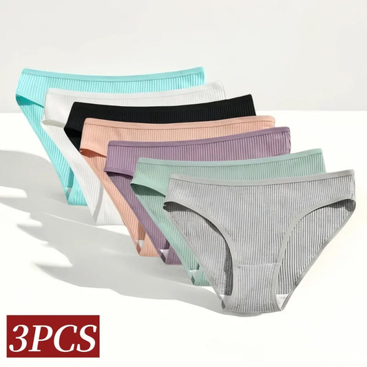 3Pcs/Set Cotton Panties Women Low Waist Underwear Seamless Briefs Solid Color Sports Breathable Underpants Female Lingerie.