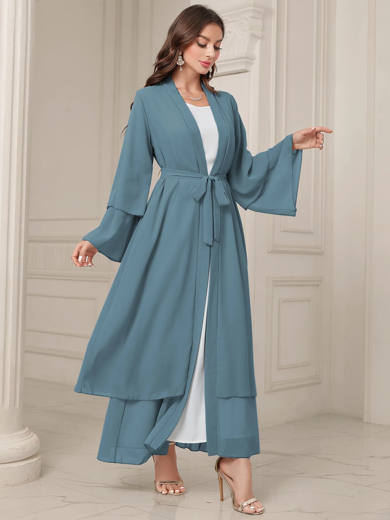 Ramadan  Islamic kebaya  Without Hijab, Long Sleeve Open Front Casual Abaya, Women's Clothing.