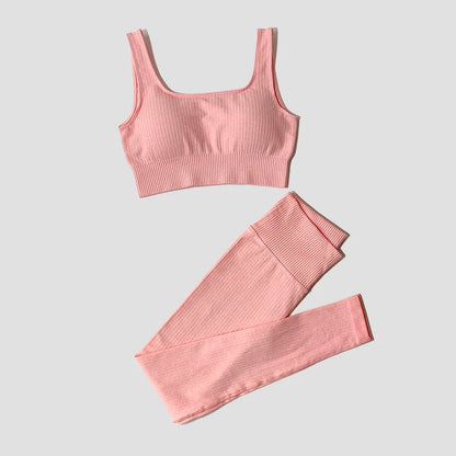 Women's Sportswear Yoga Set Workout Clothes Athletic Wear Sports Gym Legging Seamless Fitness Bra Crop Top Long Sleeve Yoga Suit