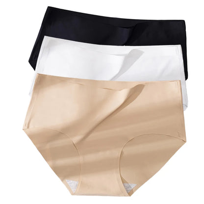 3Pcs Plus Size Underwear Women's Panties Ice Silk Solid Color Ladies Seamless Underpant Girls Briefs Breath Sexy Lingerie Female.