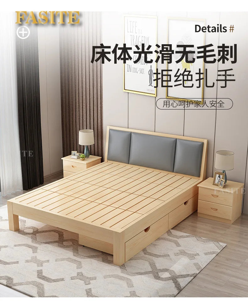 Massivholz Modernes einfaches 1,8 Meter Doppelbett Mietzimmer 1,2 Meter Einzelbett 1,5 Meter einfacher Bettrahmen