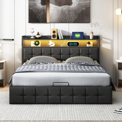 Rosahqnda Kissenbett, gepolstertes hydraulisches Bettgestell, graues Leinenkopfteil, Leinenstoff ohne Matratze