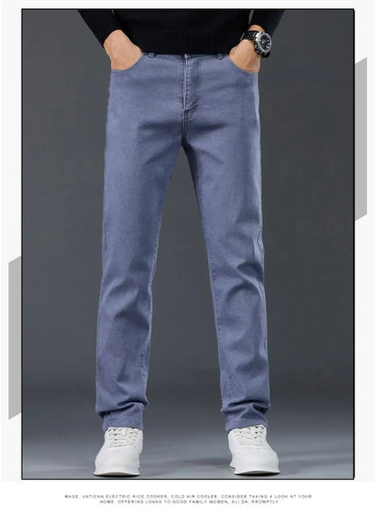 Male Brand Jeans Clothing Light Luxury Stretch Looes Fit Pants Comfortable Soft Business Fashion Straight Casual Denim Trousers