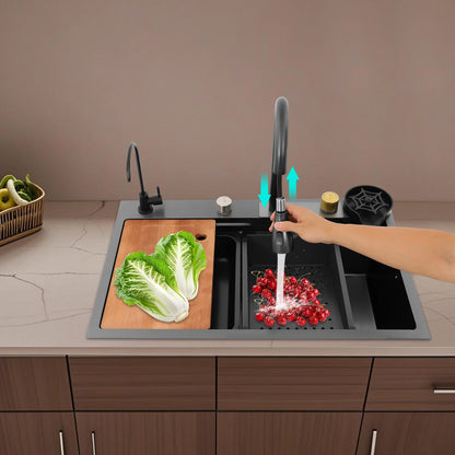 68/75 cm Küchenspüle, Haushaltsspülbecken-Set, Edelstahlspüle, Unterbau-Küchenspüle, rostfrei, großes Fassungsvermögen