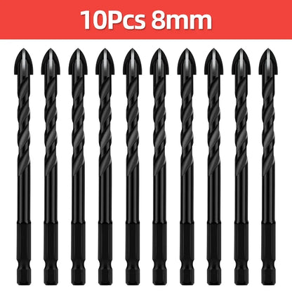 Kreuz-Sechskant-Fliesenbohrer für Glas, Beton, Keramikfliesen, Lochöffner, Tunstenkarbid, Hartmetall-Bits-Set, Werkzeuge, 3, 4, 5, 6, 8, 10, 12 mm