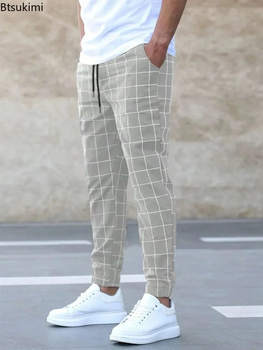 2025 neue Frühling Herbst Casual Hosen männer Plaid Kordelzug Lose Hosen Trend Streetwear Jogginghose Männlichen Business Sport Hosen.