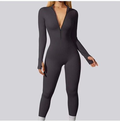 2024 New Fitness Outfit Female Casual Sport Workout Zipper Jumpsuit Women Romper Long Sleeves Skinny Activity Wear Overalls Tops.