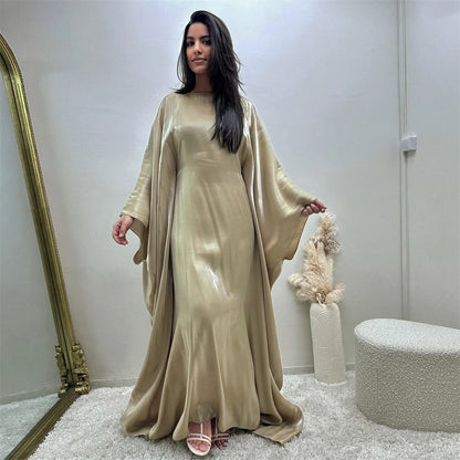 Batwing Butterfly Satin Abaya Dubai Luxury Muslim Kaftan Maxi Dress Abayas For Women Kebaya Robe Caftan Marocain Femme Vestidos.