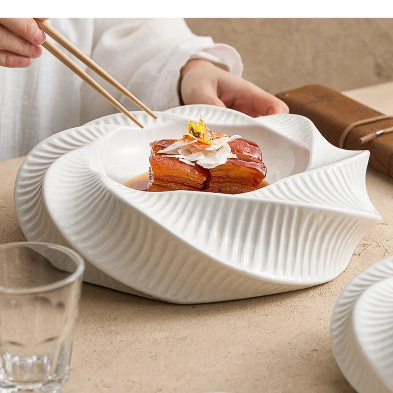 White Ceramic Dining Plate Dinner Steak Hotel Restaurant Main Course Dessert Home Kitchen Tableware.