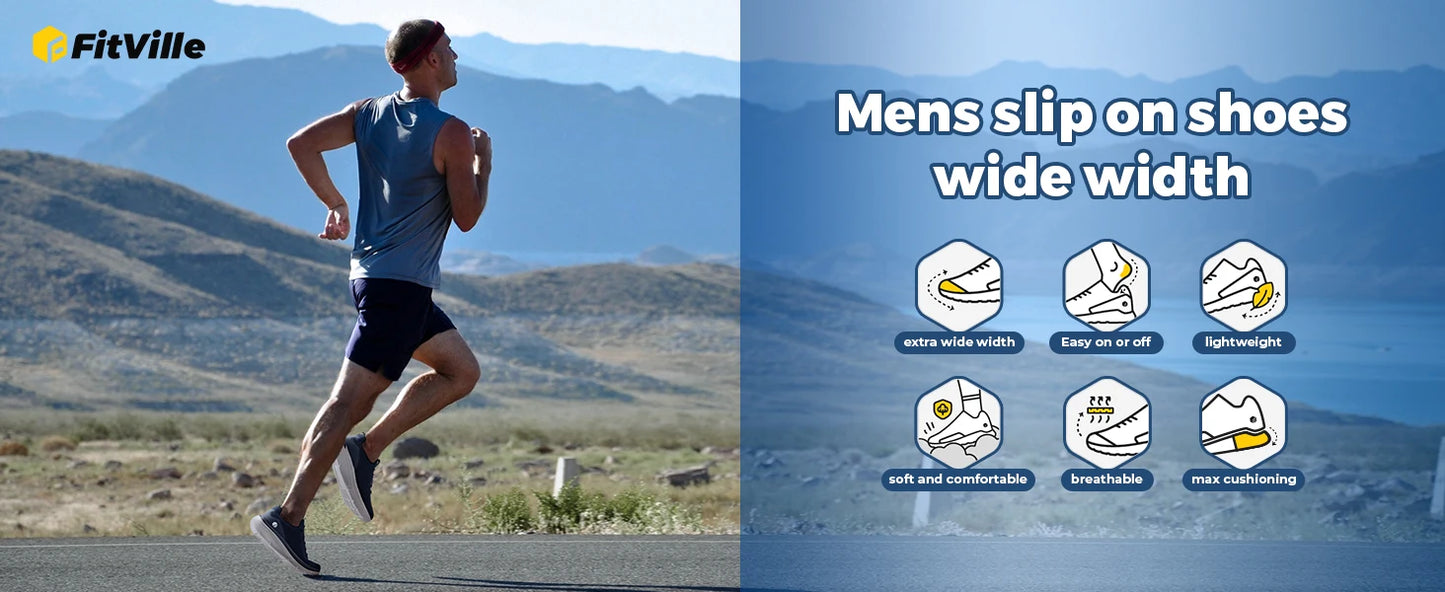 FitVille Herrenschuhe zum Hineinschlüpfen, leichte, breite Breite für Plattfüße, Plantarfasziitis, Fersenschmerzlinderung.