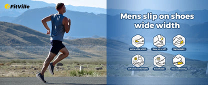 FitVille Herrenschuhe zum Hineinschlüpfen, leichte, breite Breite für Plattfüße, Plantarfasziitis, Fersenschmerzlinderung.