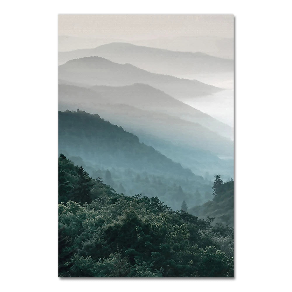 Mountain Wall Posters Fog Forest Canvas Painting Natural Landscape Poster Nordic Wall Pictures For Living Room Home Decoration