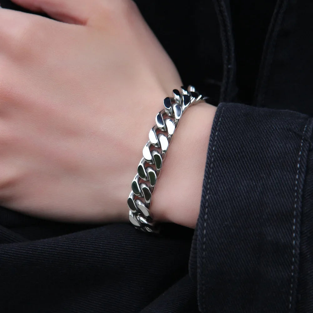 316 Stainless Steel Plated 18k Gold Fashion 8.10.12mm Encrypted Cuban Chain Miami Rap Hip Hop Men's Bracelet Accessory