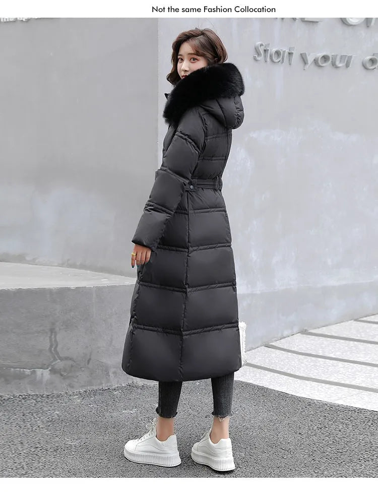 2024 neue Winter frauen Gepolsterte Jacken Mid-länge Modische Mit Kapuze Große Pelz Kragen Lose Dicke Unten Baumwolle Oberbekleidung damen.