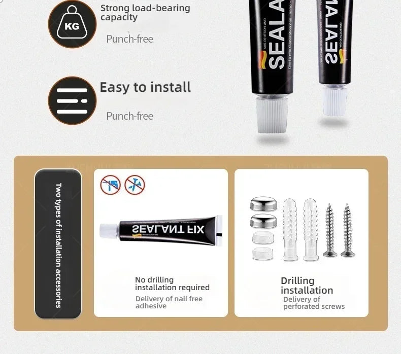 Beliebter Stil, 40/50 cm, selbstklebende Wandhalterung für Badezimmer, wasserdicht und rostfrei, Aufbewahrungsregal mit Haken, Handtuchhalter