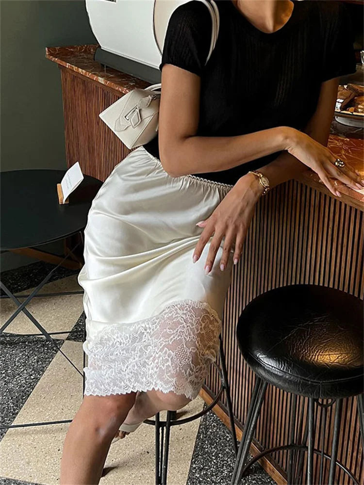 Tossy White Casual Lace Long Skirt For Women Slim High Waist Patchwork Elegant Commute Clothes Summer 2025 Female Maxi Skirt New.