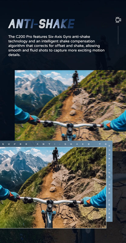 SJCAM C200 Pro 4K Action Camera with Portable Body 5M Waterproof FHD 6-Axis GYRO Video Body 5G WiFi Night Vision Sports DV.