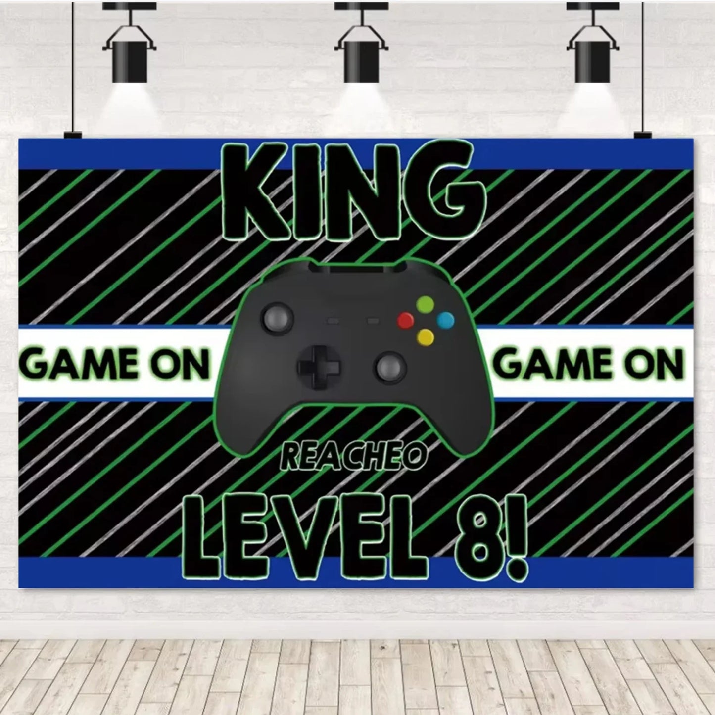 Game On Theme Video Gamer Kids Birthday Party Neon Green Gaming Next Level Up Background Baby Shower Decoration Supplies Props.