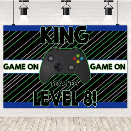 Game On Theme Video Gamer Kids Birthday Party Neon Green Gaming Next Level Up Background Baby Shower Decoration Supplies Props.
