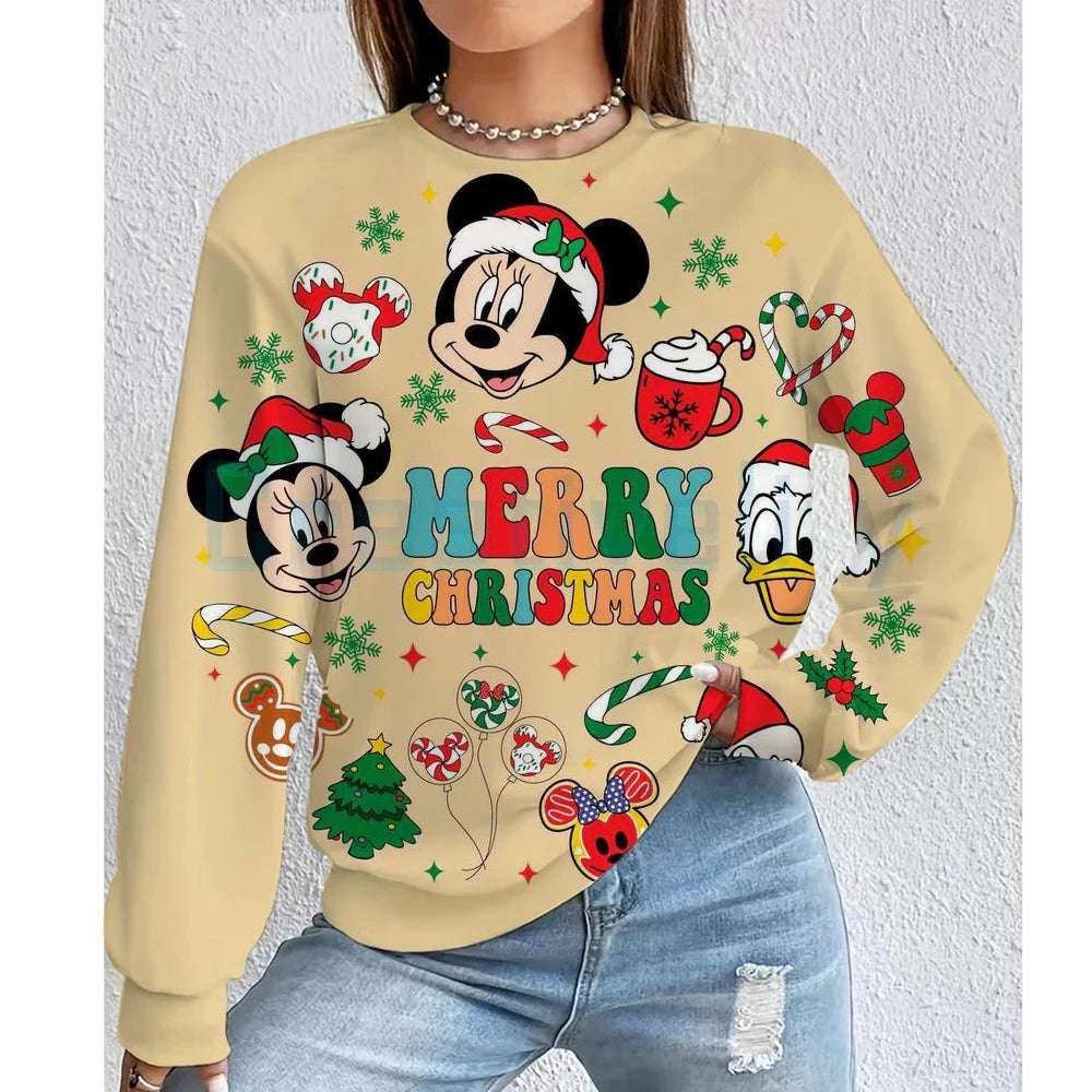 Christmas Disney Mickey Mouse Women's Hoodie American Casual Hoodie Autumn Hip Hop Women's Hoodie Casual Clothing.