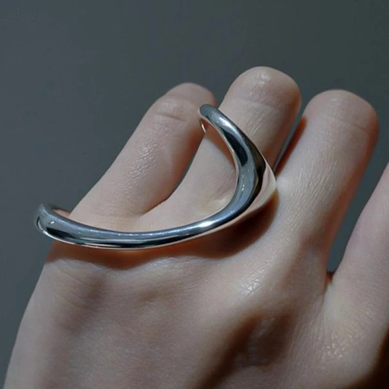 PANJBJ 925 Sterling Silver Geometry Crystal Ring For Women Ellipse Exaggerated Punk Water Drop Open Jewelry Gift Dropshipping.