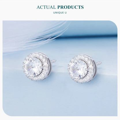 BAMOER Gold Plated Halo CZ Stud Earrings 925 Sterling Silver Hypoallergenic Classic Elegant Heart Earrings Jewellry BSE894.