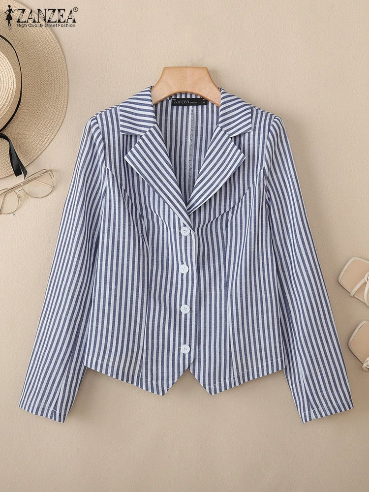 Stylish Autumn Long Sleeve Stripe Shirt 2025 ZANZEA Office Lady Blouses Women Shirts Elegant Lapel Neck OL Work Tops Mujer Femme.