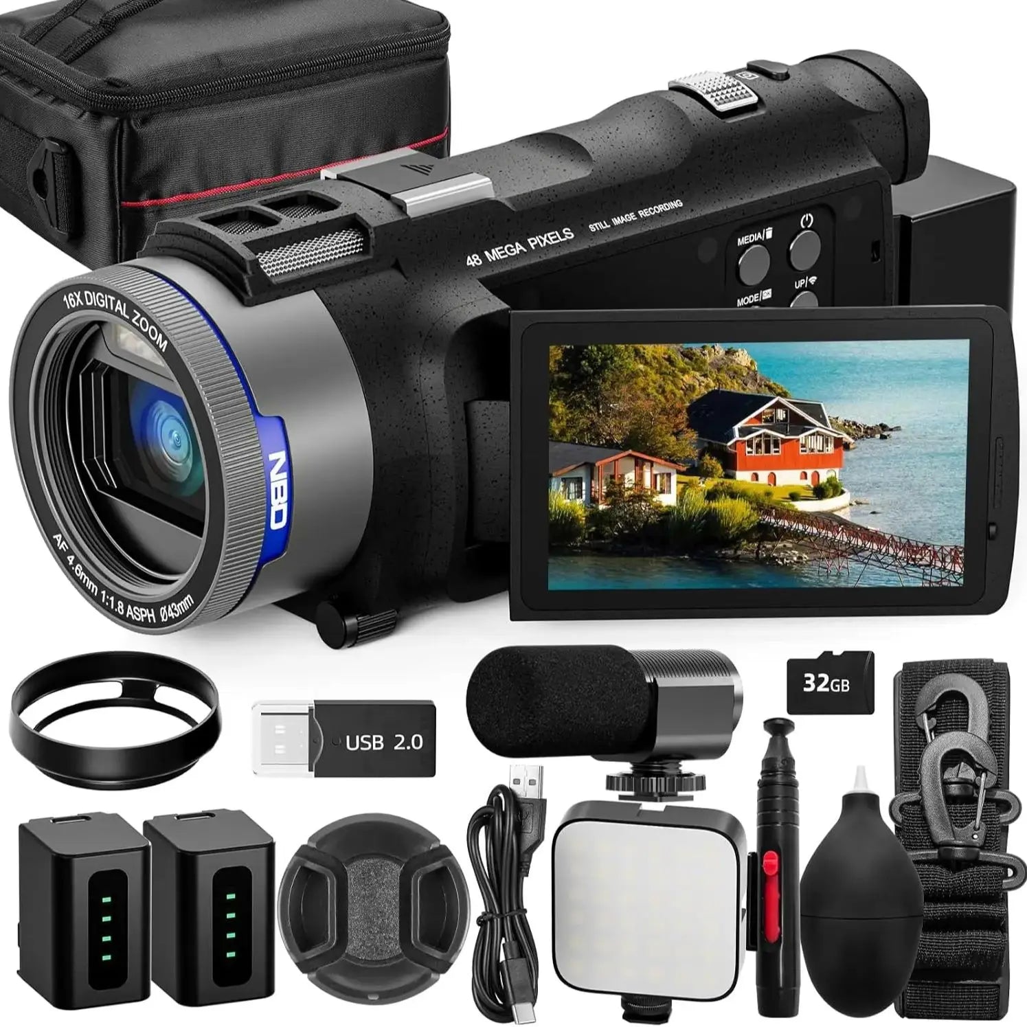 NBD 4K Camcorder Video Camera with 48MP Vlogging Camera With Wi-Fi & App Control,Video Recorder with 3X Battery Life, 16X Zoom.