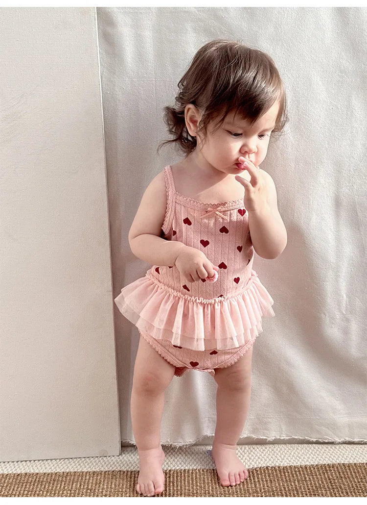 0-24M Baumwolle Baby Mädchen Strampler Herz Druck Nette Prinzessin Body Sommer Neugeborenen Kind Baby Kleidung Kurzarm outfit.