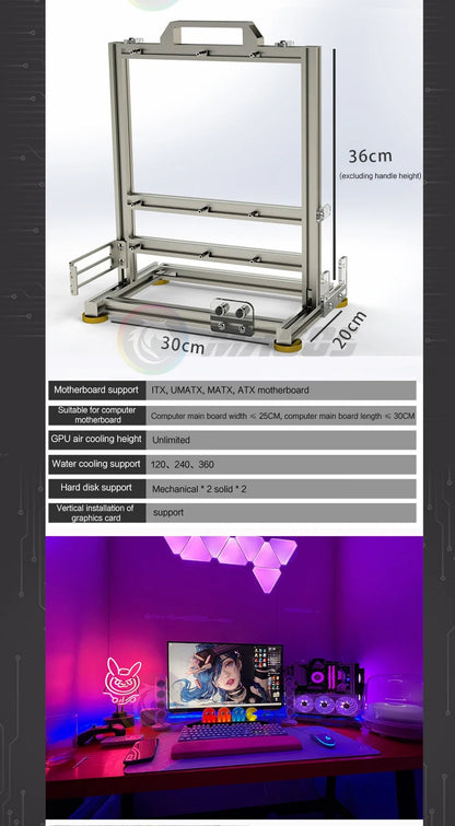 DIY Gamers Cabinet MOD ITX MATX PC Case Open Frame Aluminum Creative ATX Tower Desktop Gaming Computer Chassis Rack.