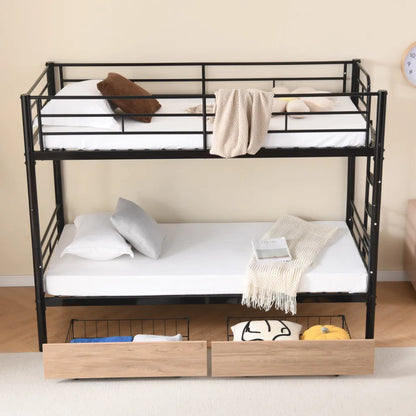 Etagenbett aus Metall, 90 x 200 cm, Etagenbett mit ausklappbarem Bett, erweiterbar auf zwei Einzelbetten oder Erwachsenenbetten, Schwarz