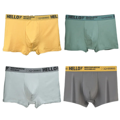 4Pcs männer Boxer Unterwäsche Mann Mid-taille Unterhose Einfarbig Antibakterielle Höschen Plus Größe Shorts Homme U konvexen Dessous