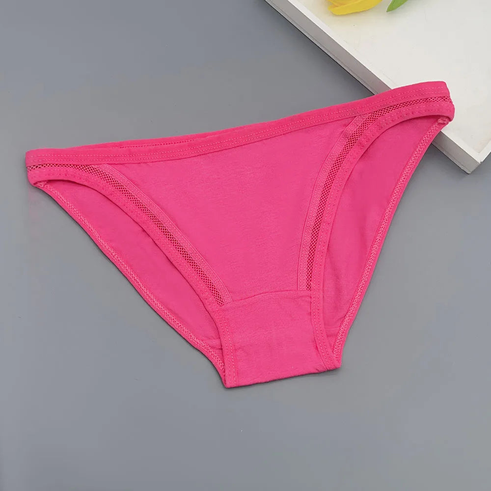 Moonflame 12Pcs Wholesale Women Cotton Panties Sexy Low-Waist Lingerie Female Elastic Soft Underwear Solid Color Underpant.