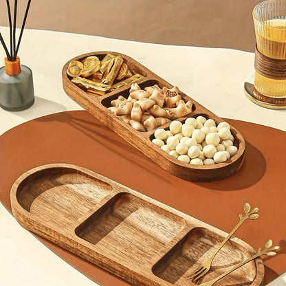 Acacia Wood Multipurpose Food Display Tray, Segmented Serving Platter for Kitchen Use, Snacks, Desserts Tray Home Decor.