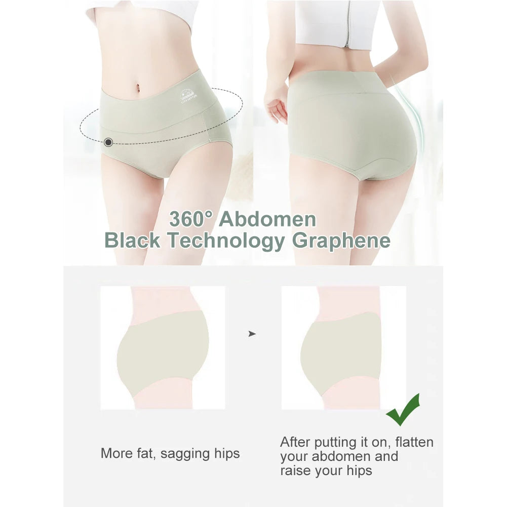 5 Pack Women's Cotton High Waisted Underwear - Tummy Control & Butt Lift, Graphene Antibacterial, Breathable Comfort, No Ride Up.