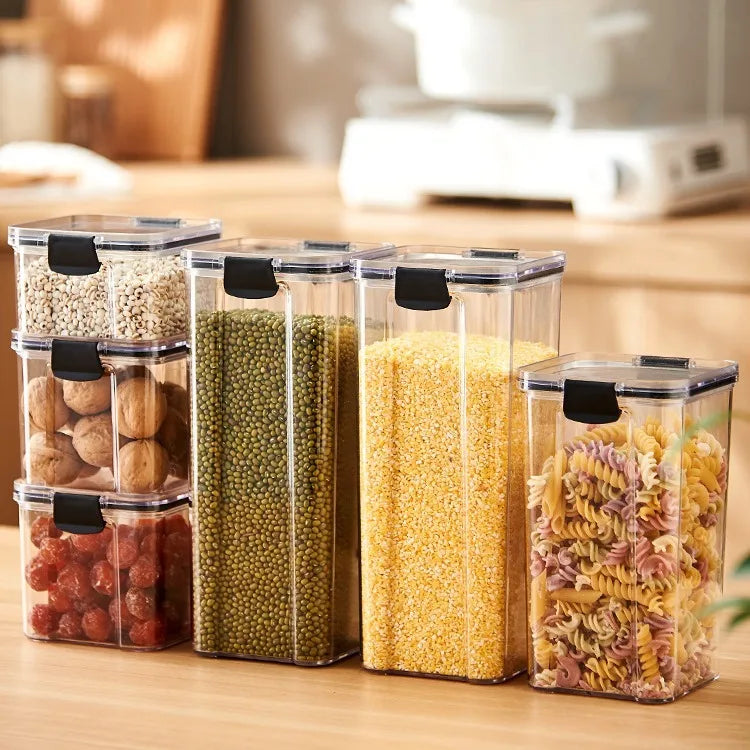Transparent Storage Box Rectangular Stackable Food Grade Sealed Tank Seasoning Bottle Square Moisture-proof Storage Box Kitchen.