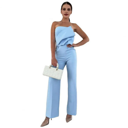Soft Breathable Jumpsuit Elegant Women's Strapless Jumpsuit Stylish Off Shoulder Romper with High Waist Wide Leg Chic for Women.