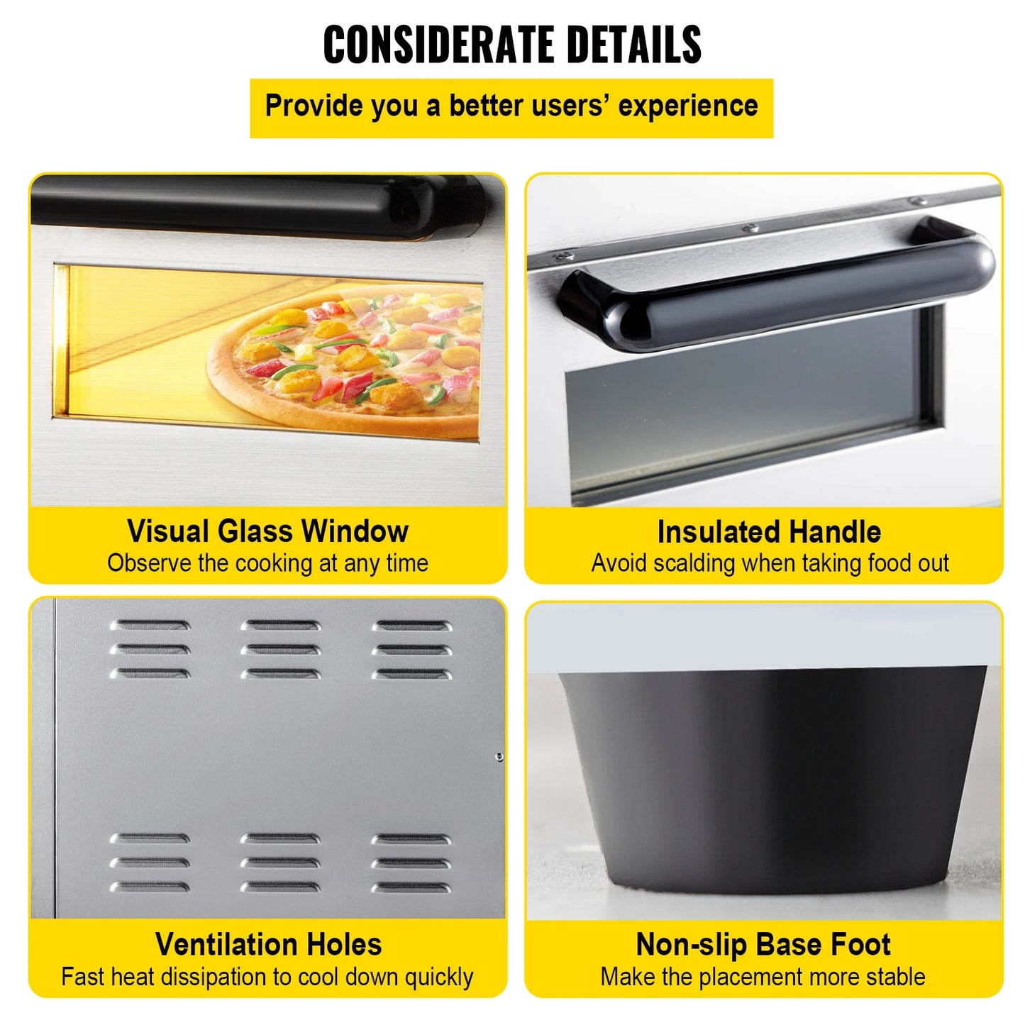 SucceBuy Kommerzieller Pizzaofen auf der Arbeitsplatte, 35,6 cm Doppeldeckschicht, 110 V, 1950 W, elektrischer Pizzaofen aus Edelstahl