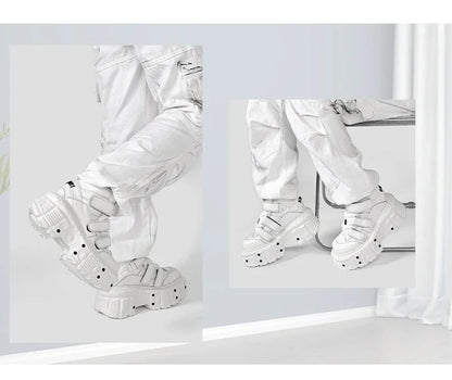 Gothic Ankle Rock Boots 2025 New Punk Style Women Shoes Lace-up White Platform Shoes Woman Metal Decor Woman Sneakers.