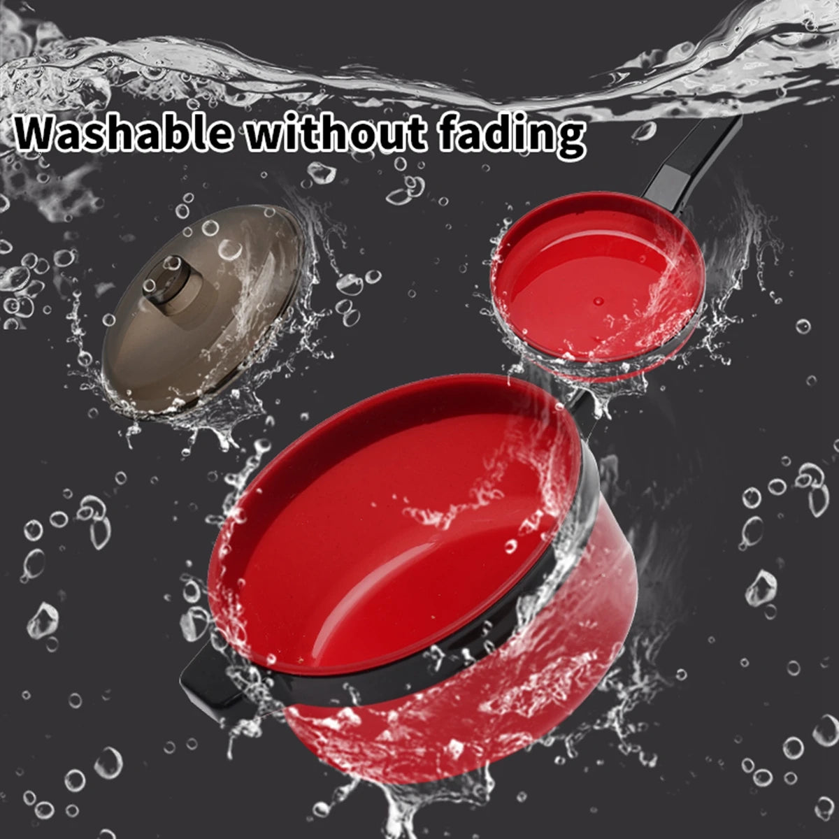 Children's simulation high-detail red cooking kitchen utensils, home school use chef pretend play set suitable for 3 4 5 6 years.