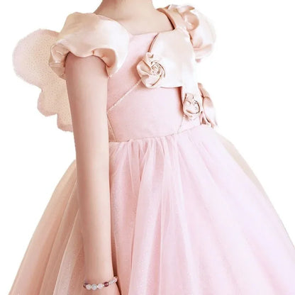 Elegantes Mädchen Flauschiges Spitzenkleid Prinzessin Tüllkleid Geburtstag Hochzeit Kostüme Vestidos Mädchen Performance Party Outfit für Kinder.