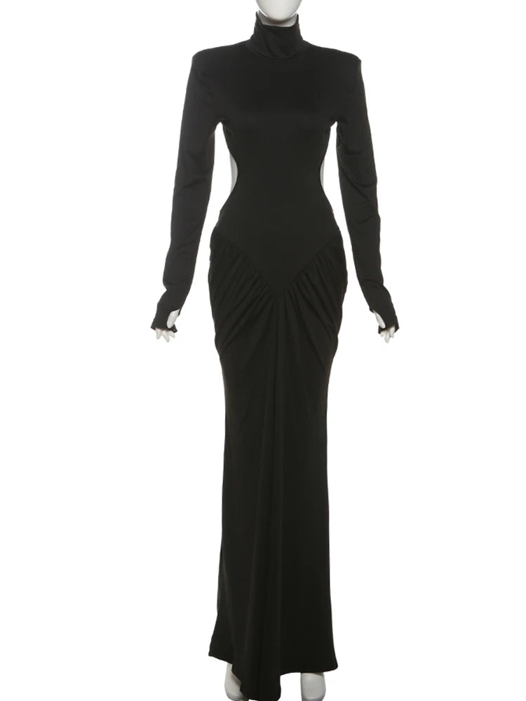 Kliou Raffen Mantel Frauen Maxi Kleider High Street Klassische Volle Hülse Gerade Schulter Backless Vestidos Mujer Abend Tragen.