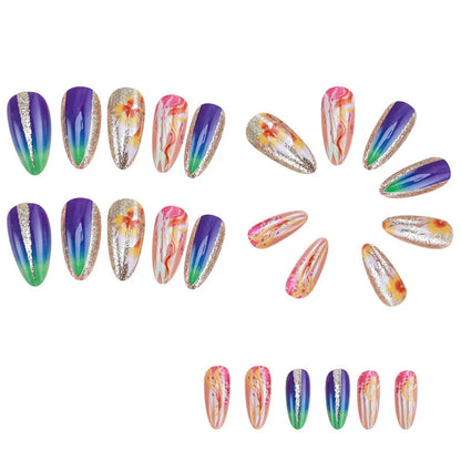 24pcs/set short medium long fake nails for Spring summer season gradient peach flowers butterfly heart press on false nail art.