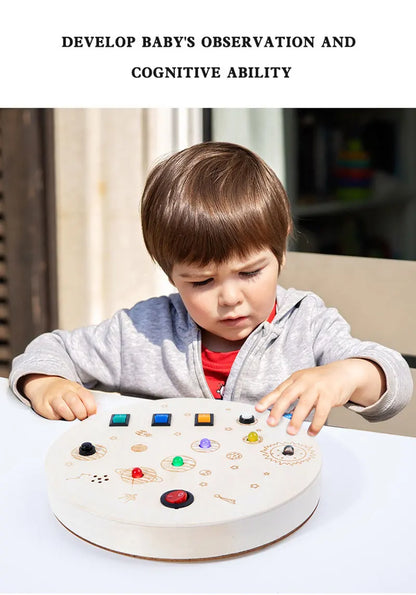 Montessori Busy Board Sensory Toys Wooden With LED Light Switch Control Board Travel Activities Children Games For 2-4 Years Old