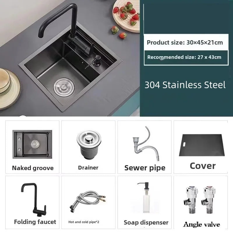 304 Stainless Steel Bar Sink Small Kitchen Sink Hidden Cup Washer Single Slot With Lid Balcony Garden ﻿